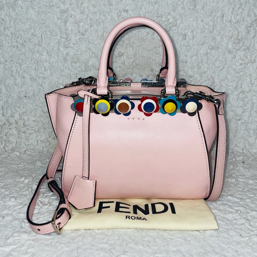Fendi 3Jours Flowerland Floral Stud Mini Tote Crossbody Bag in Pink